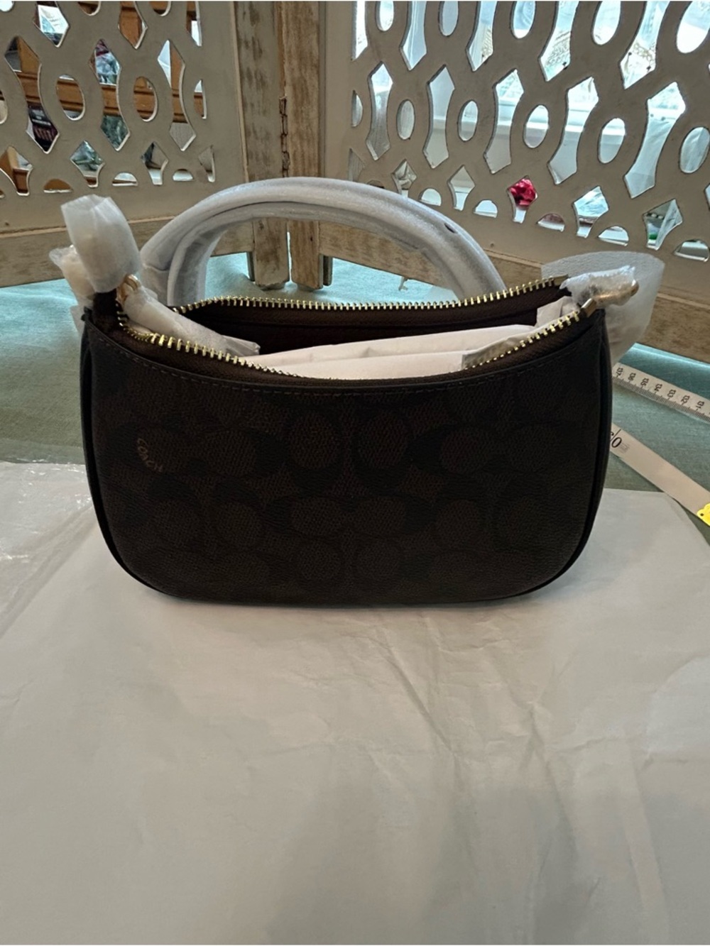 COACH Brown Signature Canvas Small Zip Crossbody with Gold Hardware - Picture 5 of 10